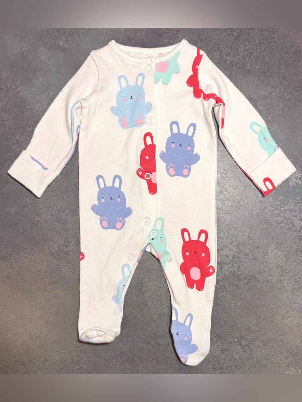 F&F Bunny Footed Sleeper | Pastel Rabbit Print | Zip Pajamas | Up To 1 Month